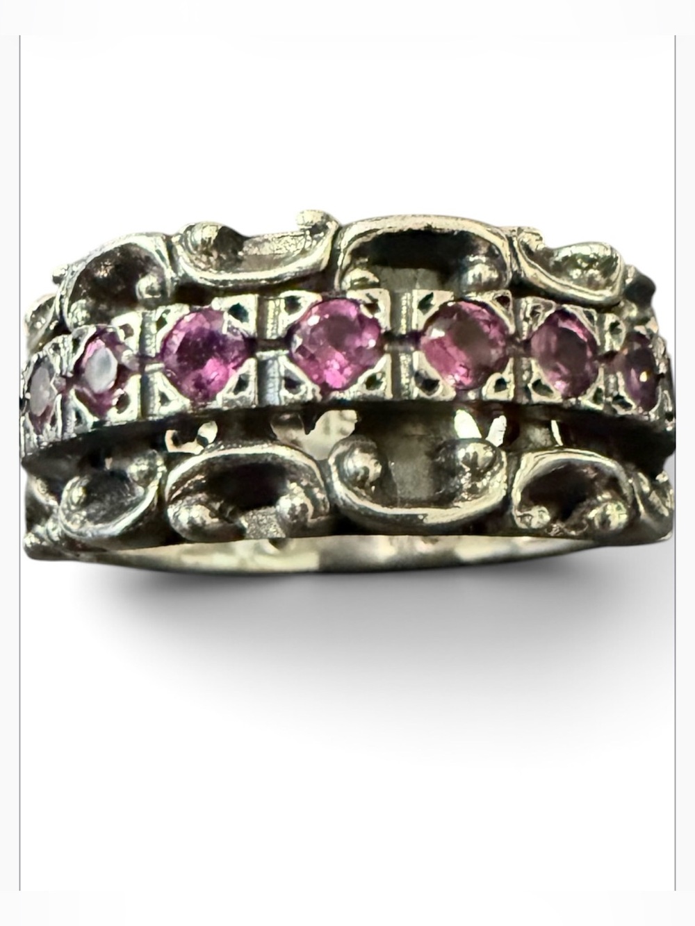 PZ Israel 925 Sterling Silver Simulated Amethyst Spinner Meditation Ring Size 7